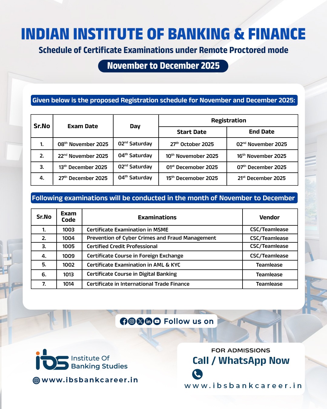 IIBF - CERTIFICATE EXAMINATION SCHEDULE